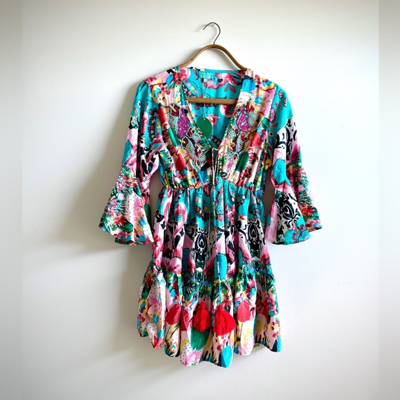 NWT Antica Sartoria Giacomo Cinque Sequin Tassel Italian Capri Mini Sun Dress - Picture 3 of 9